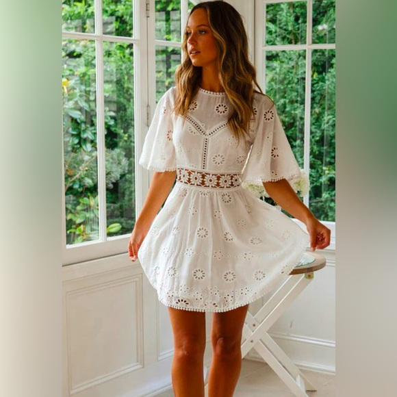 #244 ~ Charlie Charlie Charlotte-Ruffle Sleeve Waist Hollow Out A-line Dress Lg - Picture 1 of 16